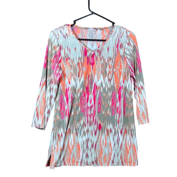 Easyware by Chicos Womens Blouse Multicolor V Neck 3/4 Sleeve Stretch 0 - Picture 1 of 11